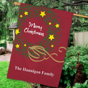 Personalized Christmas Wreath Flag